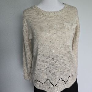 Cottage Core, Boho, Y2K, Sequin Knit Sweater, Lace Back Statement Top Womens S